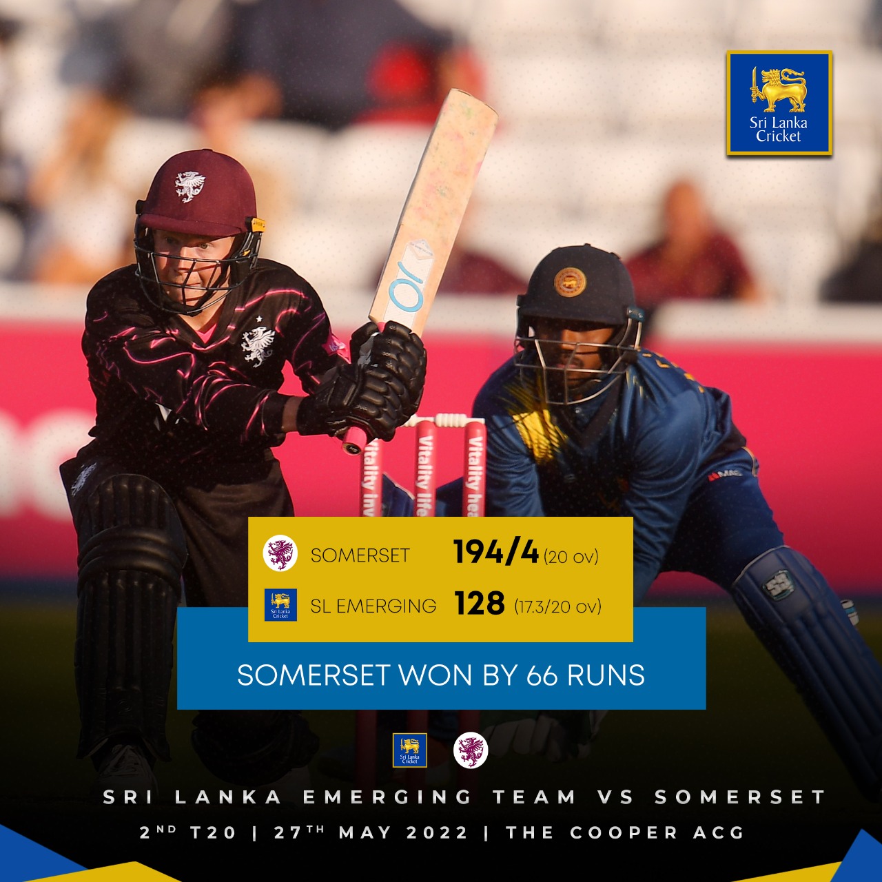 Somerset beat SL Development Squad by 66 in second T20