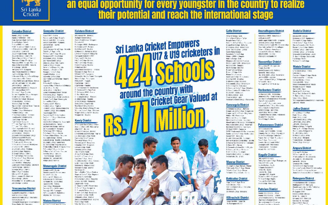 Sri Lanka Cricket empowers U17 & U19 cricketers in 424 schools