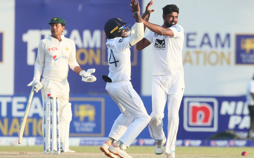 Prabath Jayasuriya grabs 2-Pakistan 43/3 chasing 131; Dhananjaya de Silva 82
