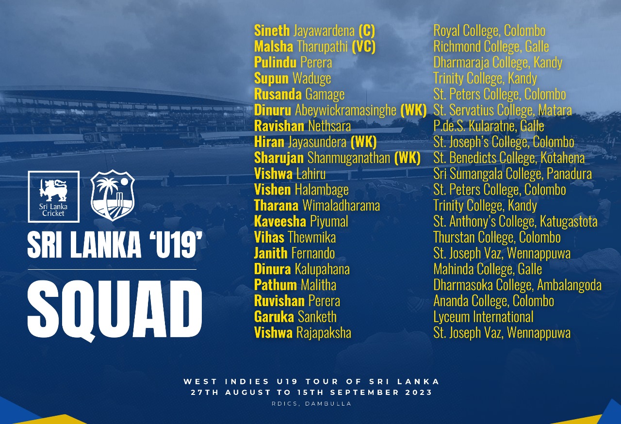 Sri Lanka squad for the West Indies U19 tour of Sri Lanka Sri Lanka