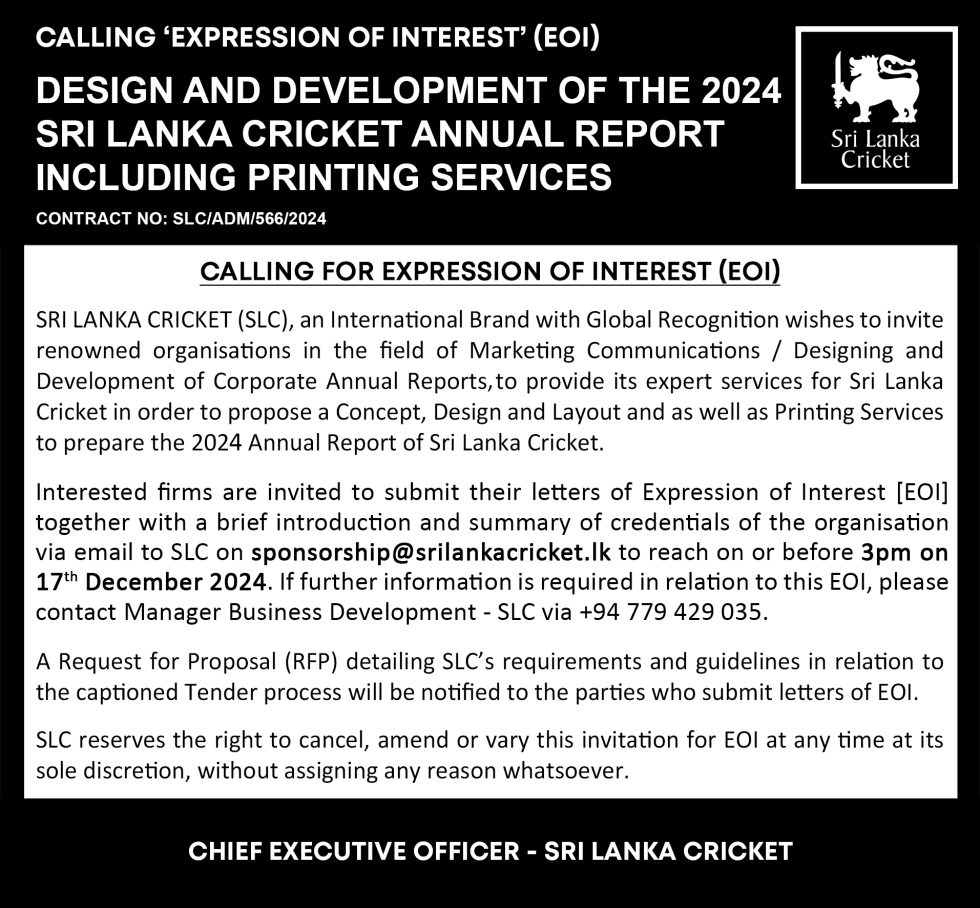 Design and Development of SLC Annual Report 2024 EOI Ad Sri Lanka