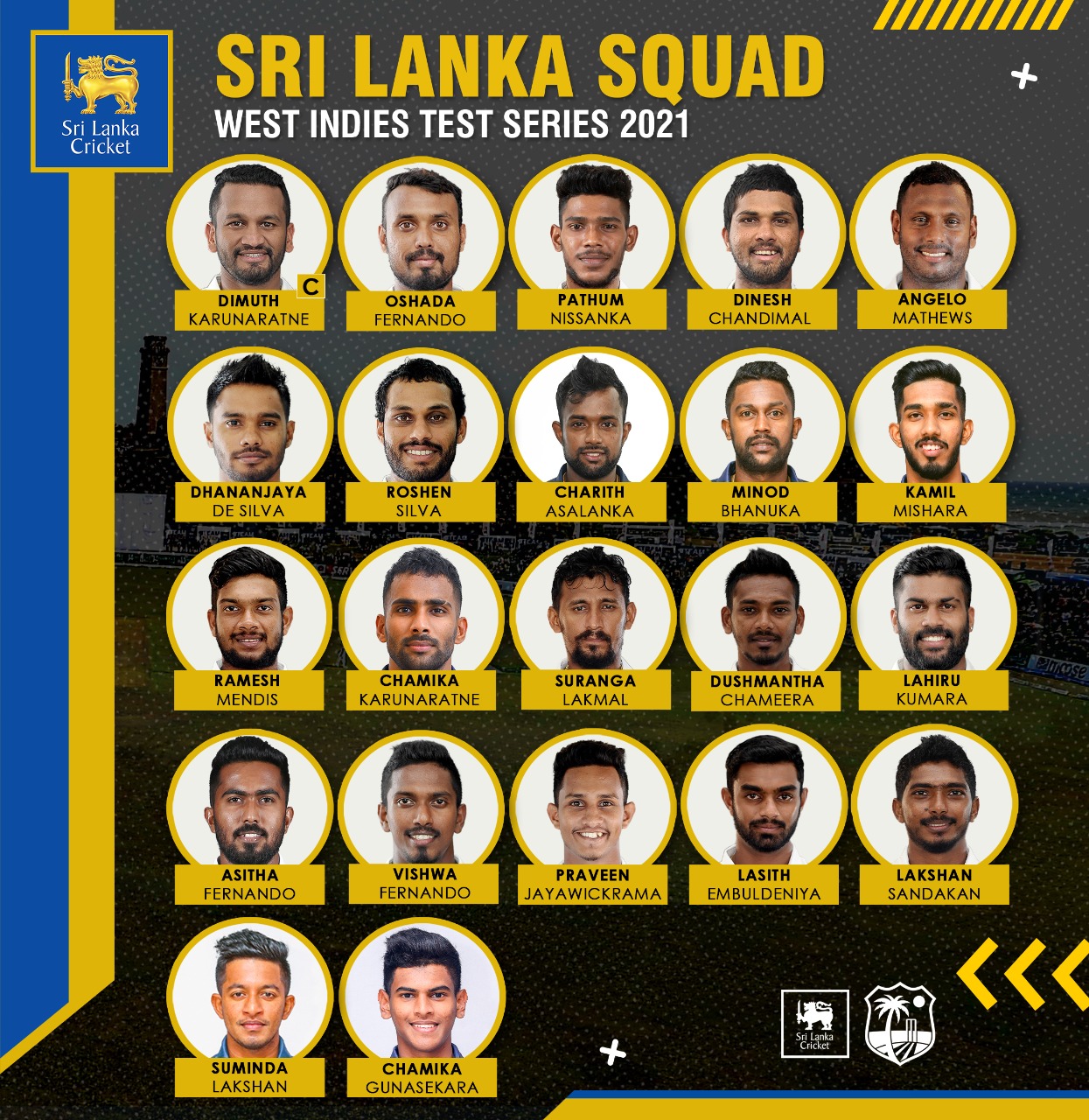 Sri Lanka Test Squad for West Indies Series