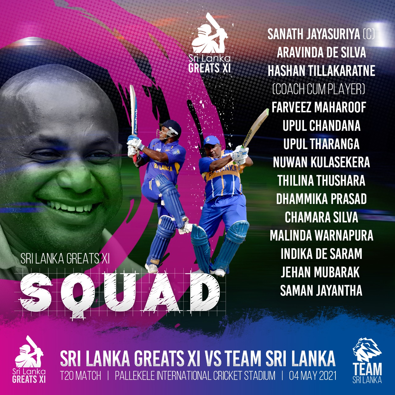 Sri Lanka Greats XI and Team Sri Lanka Charity Match | Squads