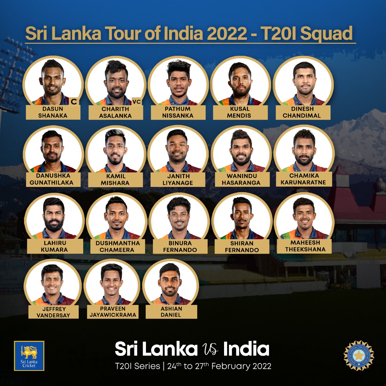 Sri Lanka T20I squad for India tour 2022
