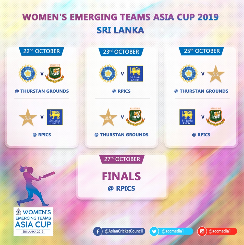 ACC Women’s Emerging Teams Asia Cup Sri Lanka 2019 – Itinerary