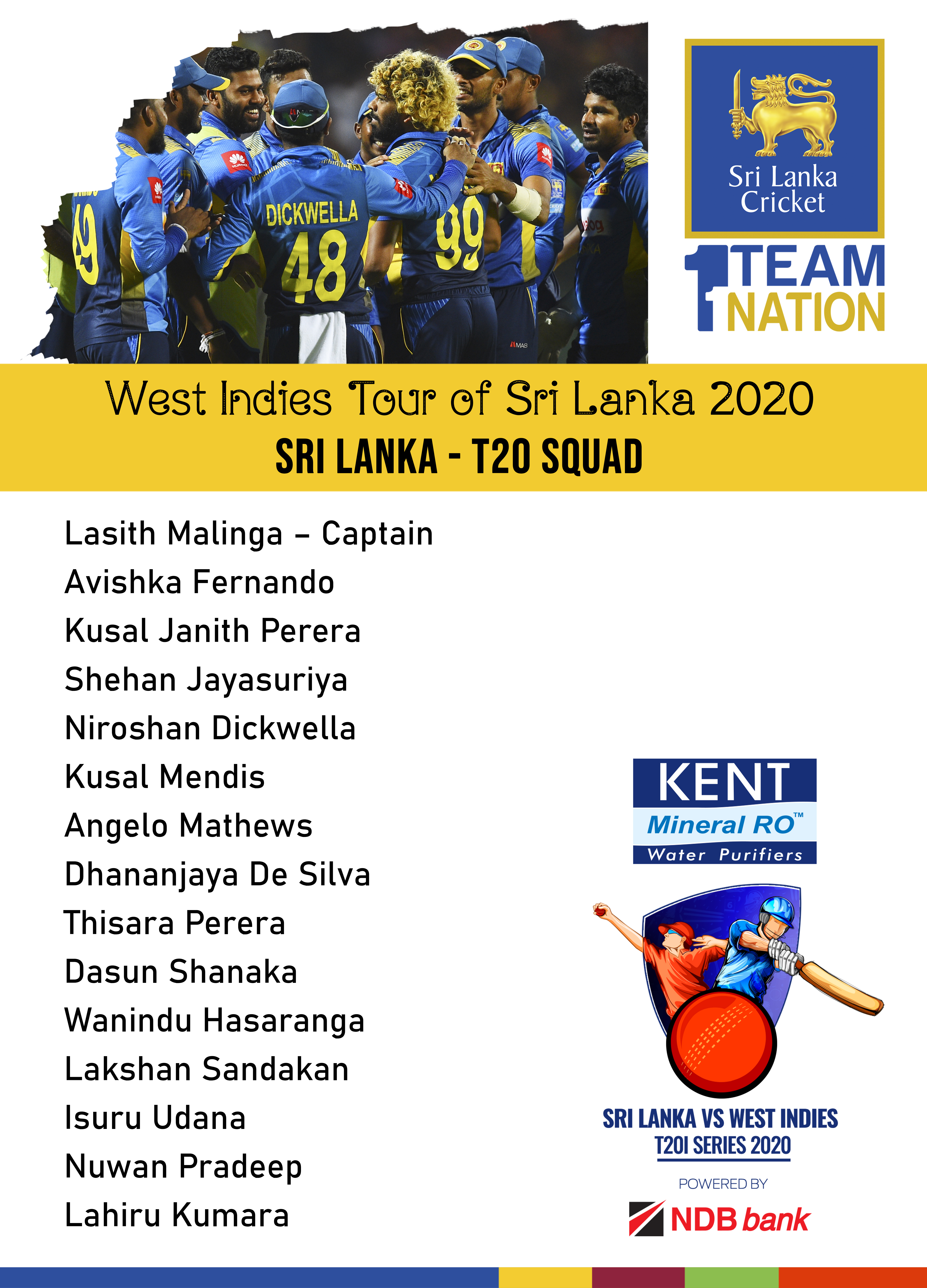 Sri Lanka T20I squad for Windies series