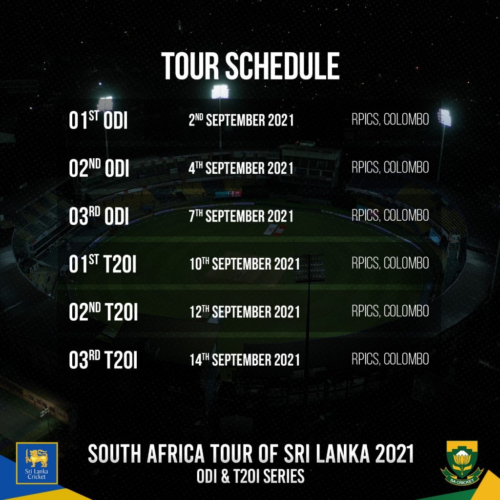 Sri Lanka Vs South Africa Match Schedule