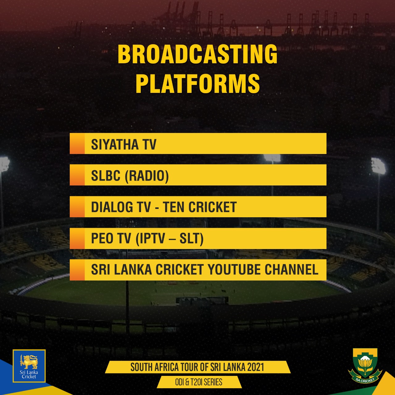 Broadcasting Platforms South Africa tour of Sri Lanka 2021