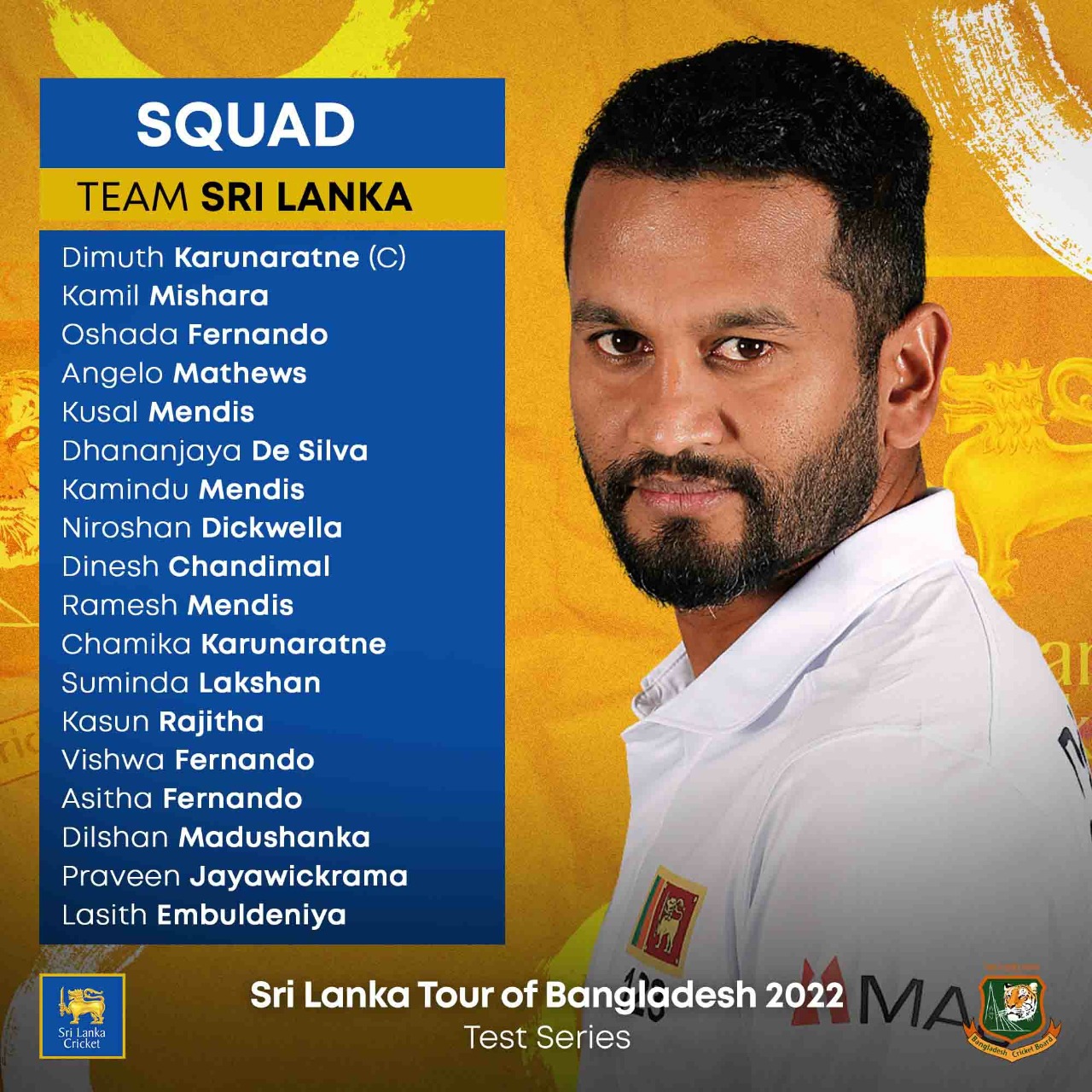 Sri Lanka squad for Bangladesh Test series 2022