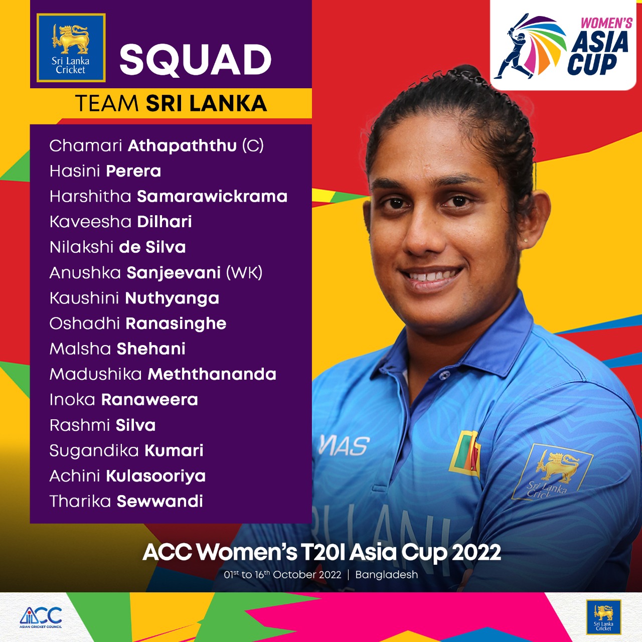 Sri Lanka Women’s T20I squad for Asia Cup 2022