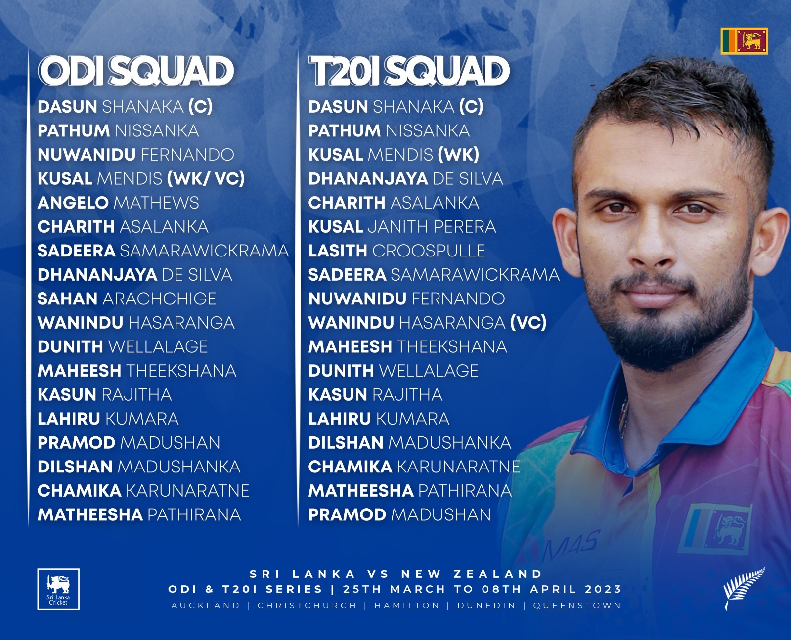 Sri Lanka squads to take part in T20I and ODI series against New Zealand