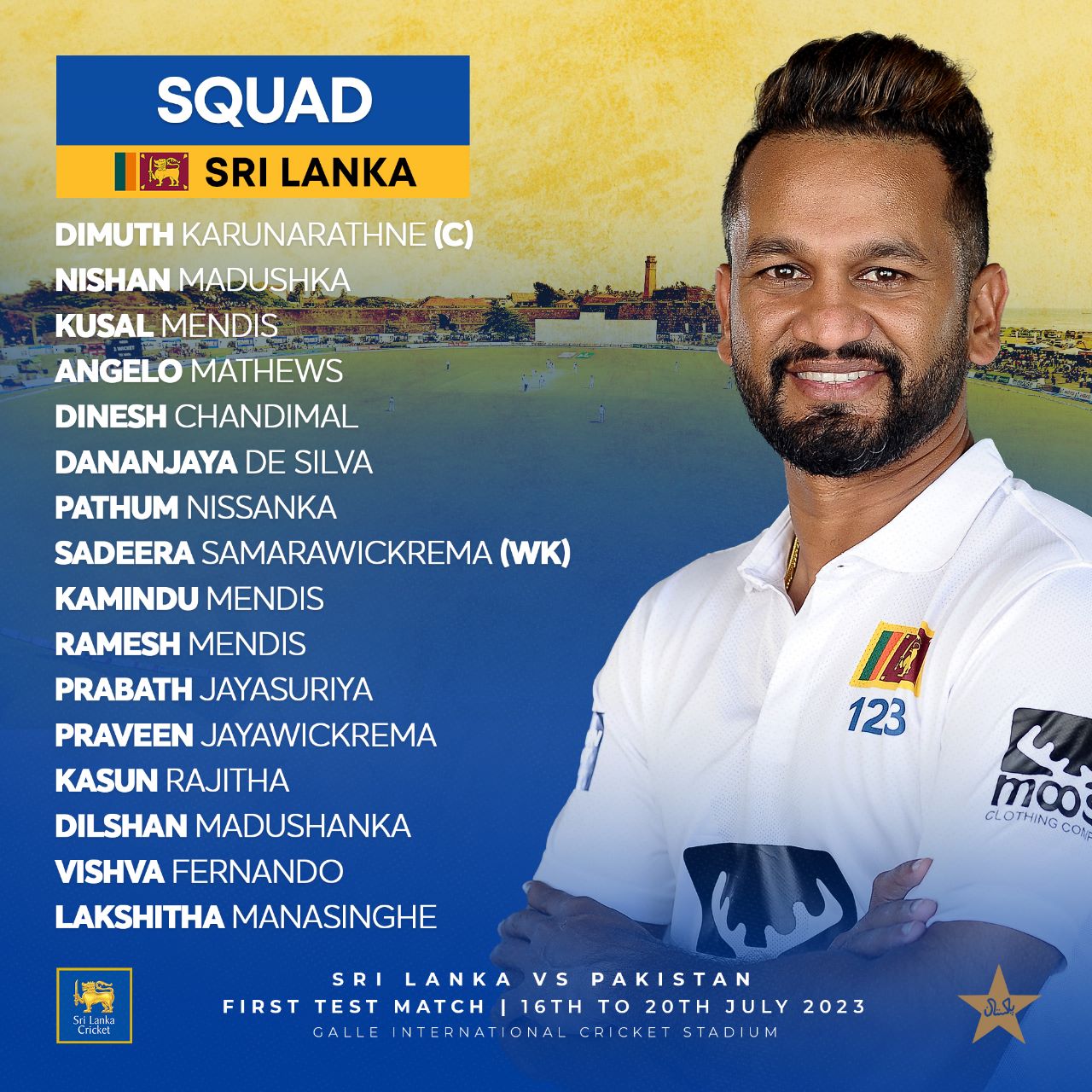 Sri Lanka squad for First Test against Pakistan Sri Lanka Cricket